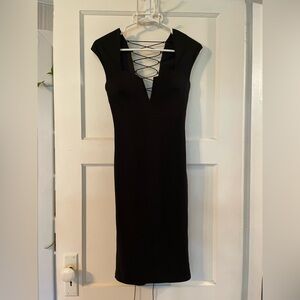 Entry Black Backless Dress with Lace-Up Front
